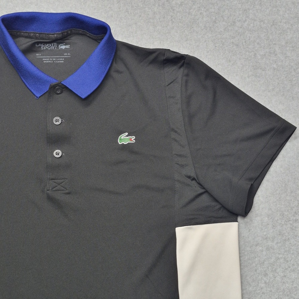 Lacoste Sport Polo Shirt Mens XL Black Blue White Colorblock Performance - Picture 10 of 16